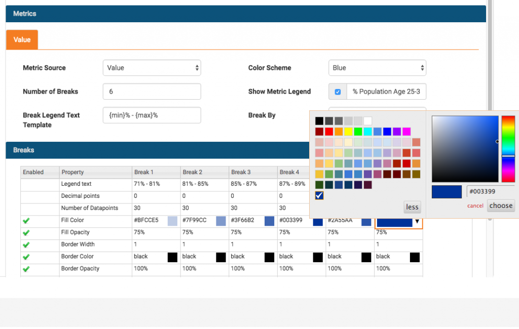 Color palette feature in FactLook wizard